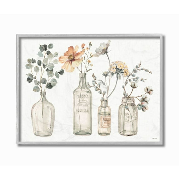 Stupell Industries Antique Floral Bouquets Flowers Glass Jar Painting Framed Wall Art Design by Lisa Audit, 16" x 20", Gray Framed