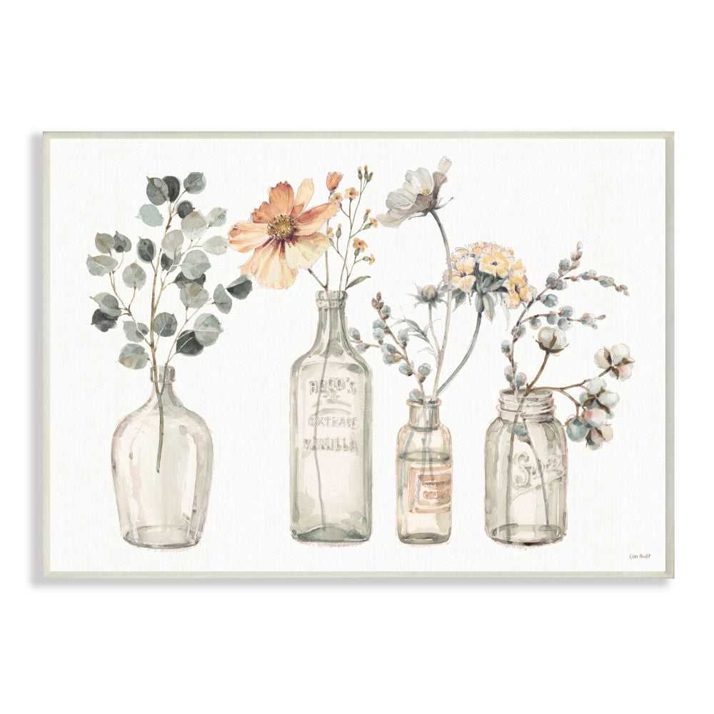 Stupell Industries Antique Floral Bouquets Flowers Glass Jar Painting Unframed Art Print Wall Art, 13x19, by Lisa Audit