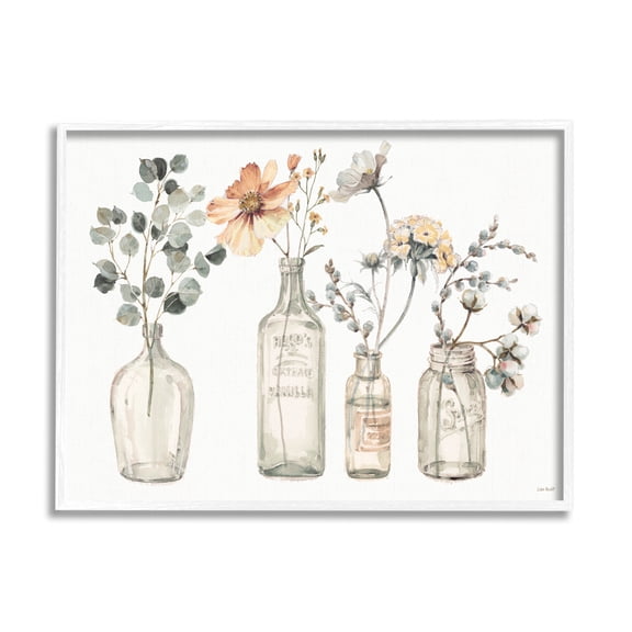 Stupell Industries Antique Floral Bouquets Flowers Glass Jar Painting White Framed Art Print Wall Art, 11x14, by Lisa Audit
