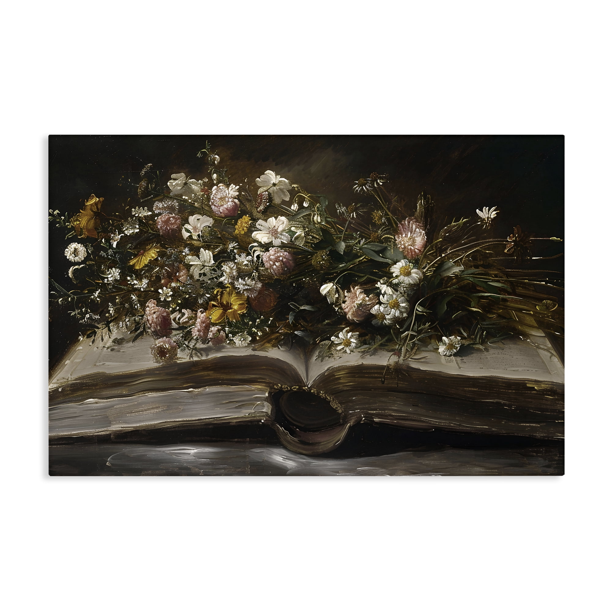 Stupell Industries Antique Floral Open Book Canvas Wall Art, design by Jacky Ngan