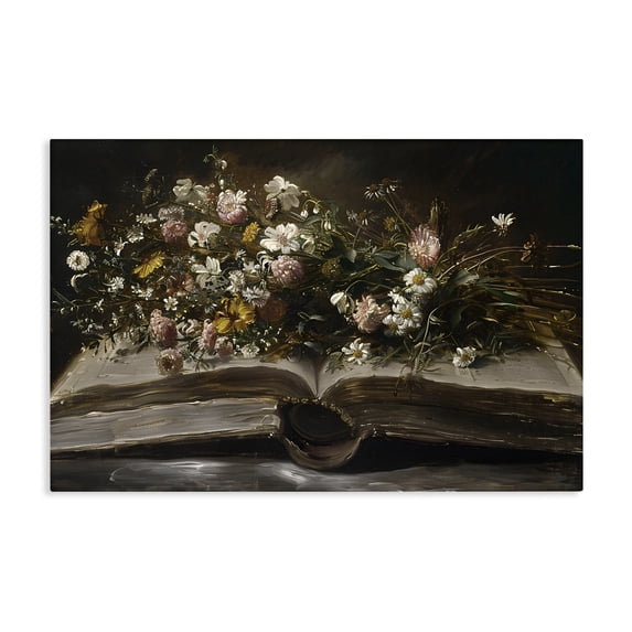 Stupell Industries Contemporary Antique Floral Open Book Canvas Art, 30 x 20, by Jacky Ngan