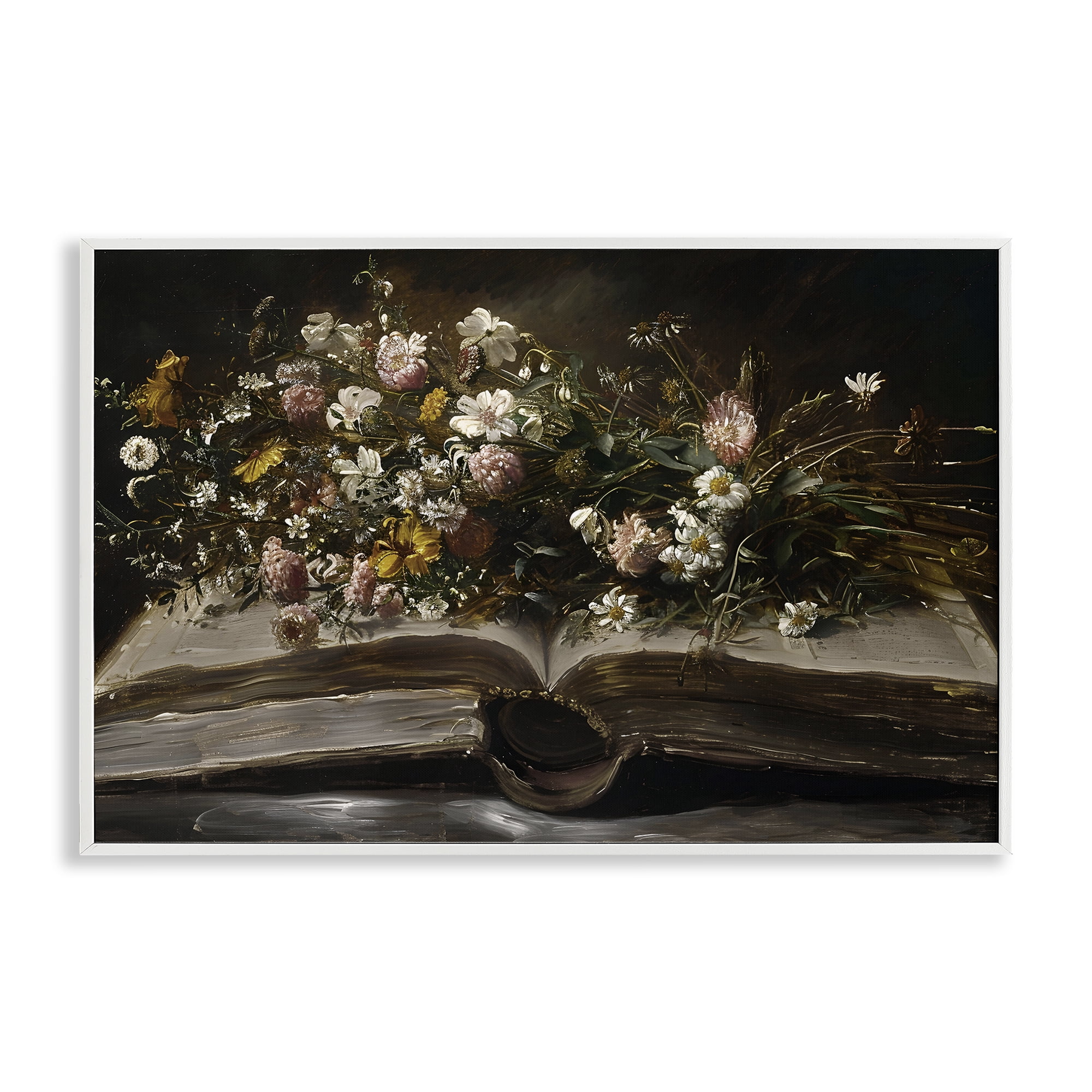 Stupell Industries Antique Floral Open Book White Framed Giclee Art, design by Jacky Ngan