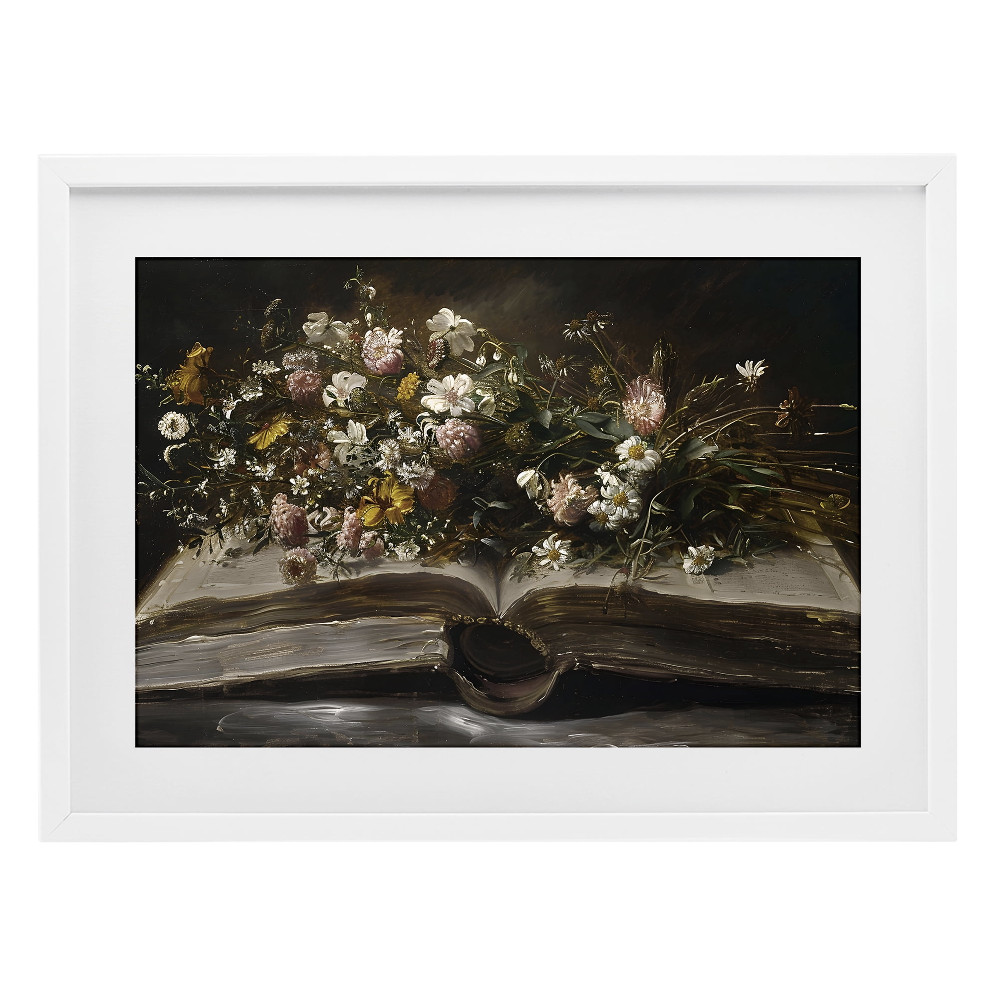 Stupell Industries Antique Floral Open Book White Framed Print Under Glass, design by Jacky Ngan