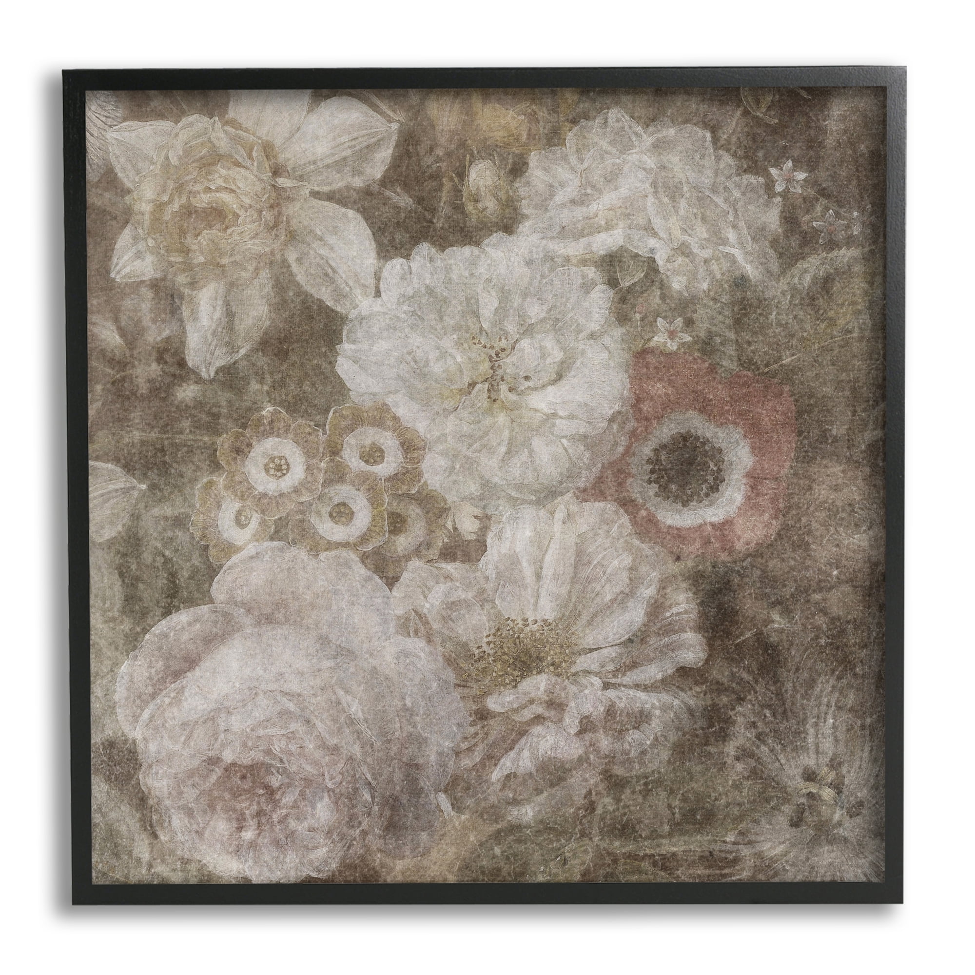 Stupell Industries Antique Flower Arrangement Botanical & Floral Painting Black Framed Art Print Wall Art, 17 x 17