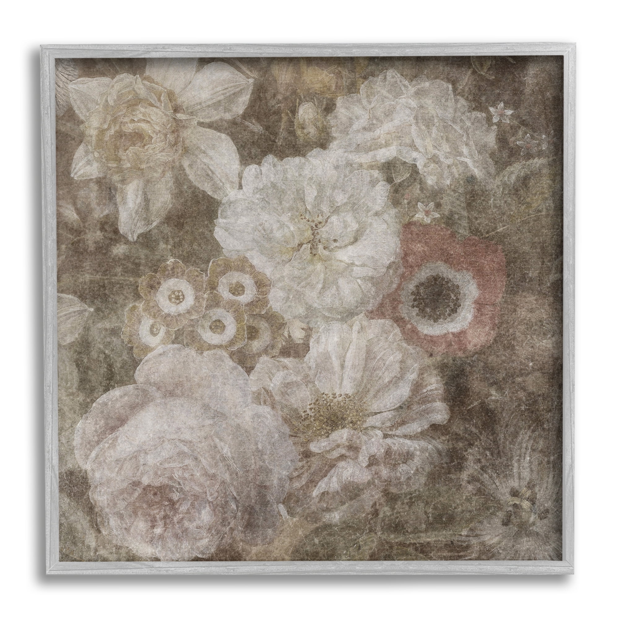 Stupell Industries Antique Flower Arrangement Botanical & Floral Painting Gray Framed Art Print Wall Art, 17 x 17