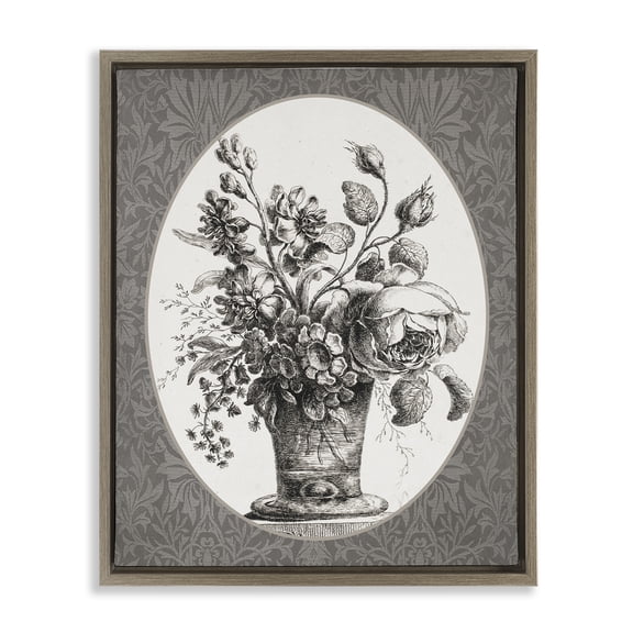 Stupell Industries Antique Flower Pot Floral Painting Brown Floater Framed Canvas Art Print Wall Art, 17 x 21