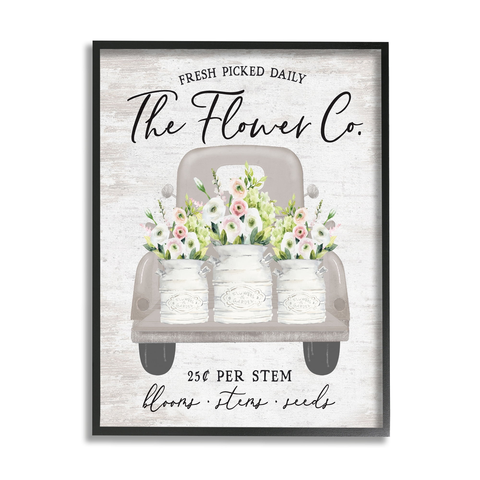 Stupell Industries Antique Flower Sign Vintage Truck Bouquet Blossoms Graphic Art Black Framed Art Print Wall Art, Design by Lettered and Lined