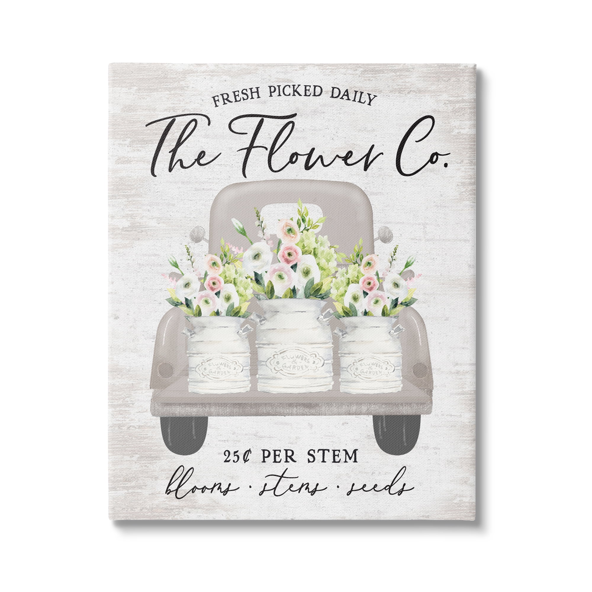 Vintage Flower Truck Canvas Wall Art with Wooden Frame