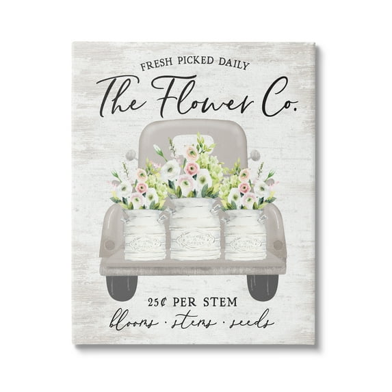Stupell Industries Antique Flower Sign Vintage Truck Bouquet Blossoms Graphic Art Gallery Wrapped Canvas Print Wall Art, Design by Lettered and Lined