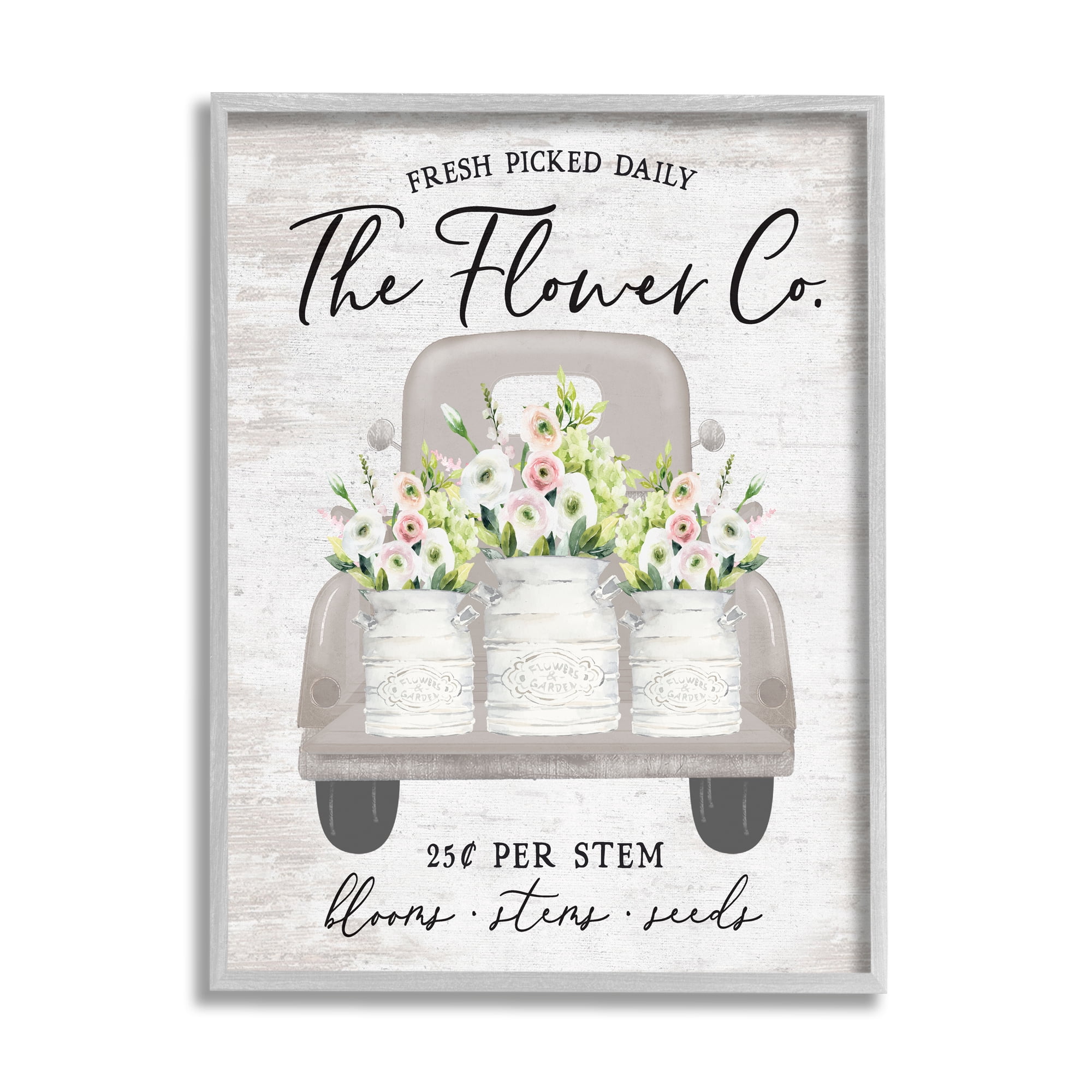 Stupell Industries Antique Flower Sign Vintage Truck Bouquet Blossoms Graphic Art Gray Framed Art Print Wall Art, Design by Lettered and Lined