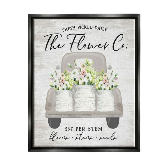 Stupell Industries Antique Flower Sign Vintage Truck Bouquet Blossoms Graphic Art Jet Black Floating Framed Canvas Print Wall Art, Design by Lettered and Lined