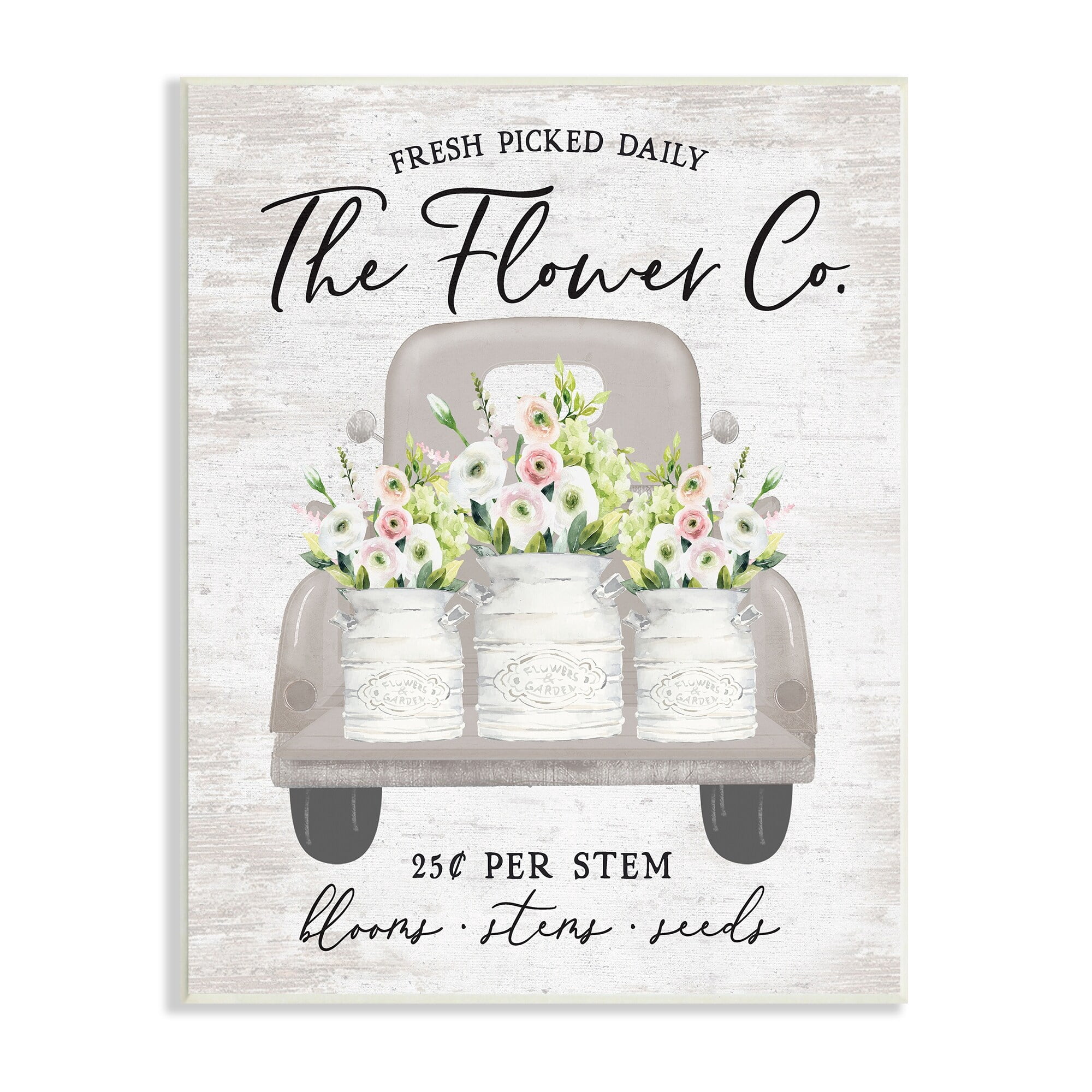 Stupell Industries Antique Flower Sign Vintage Truck Bouquet Blossoms Graphic Art Unframed Art Print Wall Art, Design by Lettered and Lined