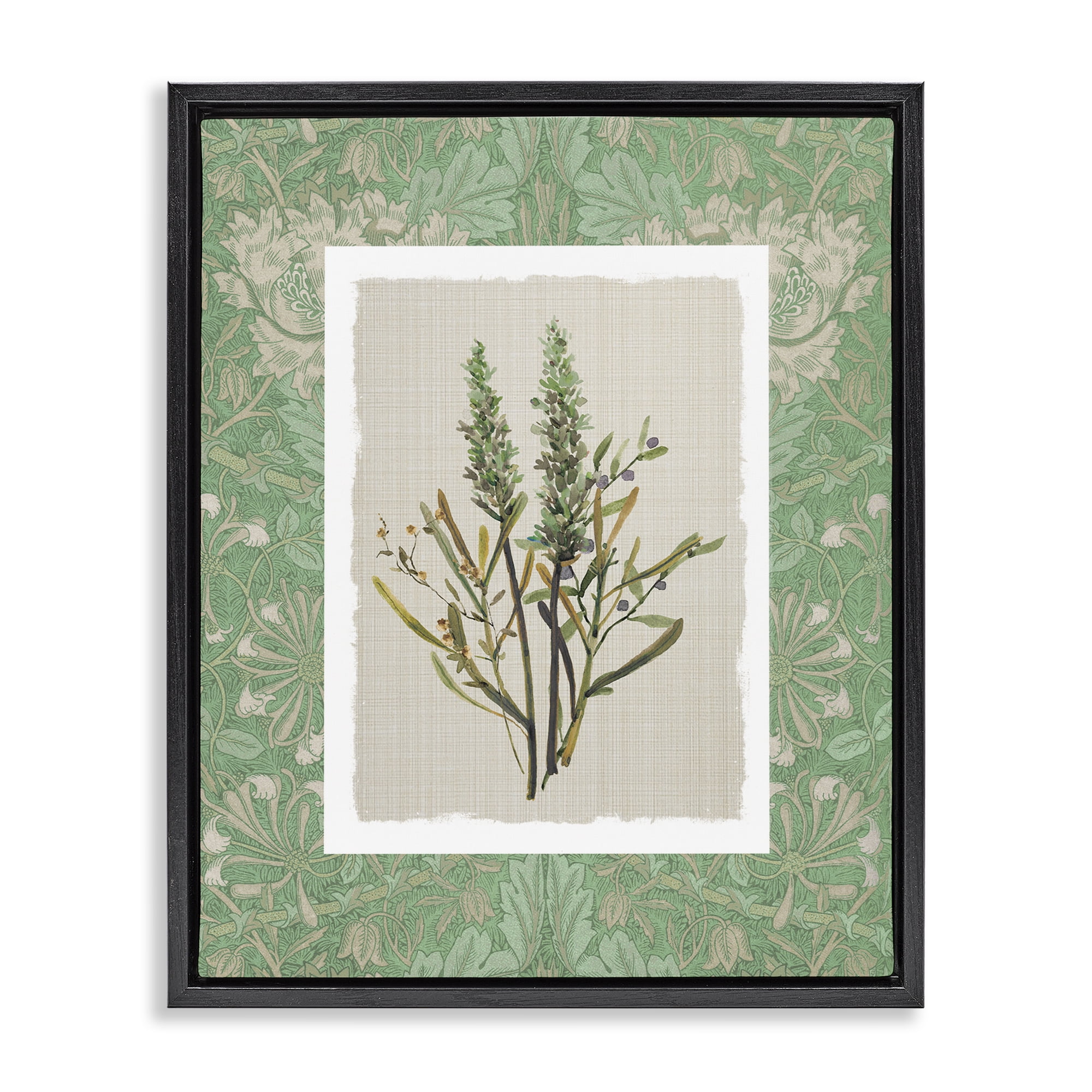 Stupell Industries Antique Foliage in Green Black Framed Floater Canvas Wall Art, design by Carol Robinson