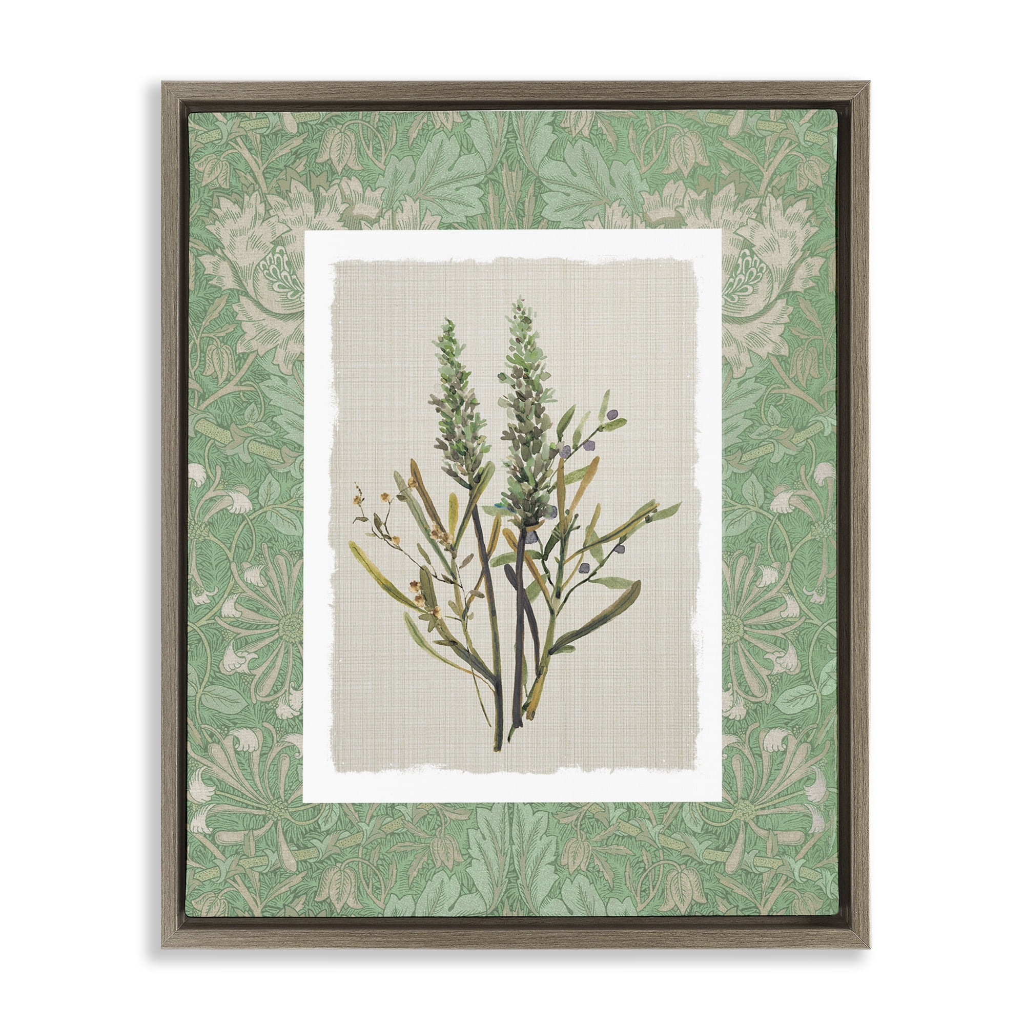 Stupell Industries Antique Foliage in Green Brown Framed Floater Canvas Wall Art, design by Carol Robinson