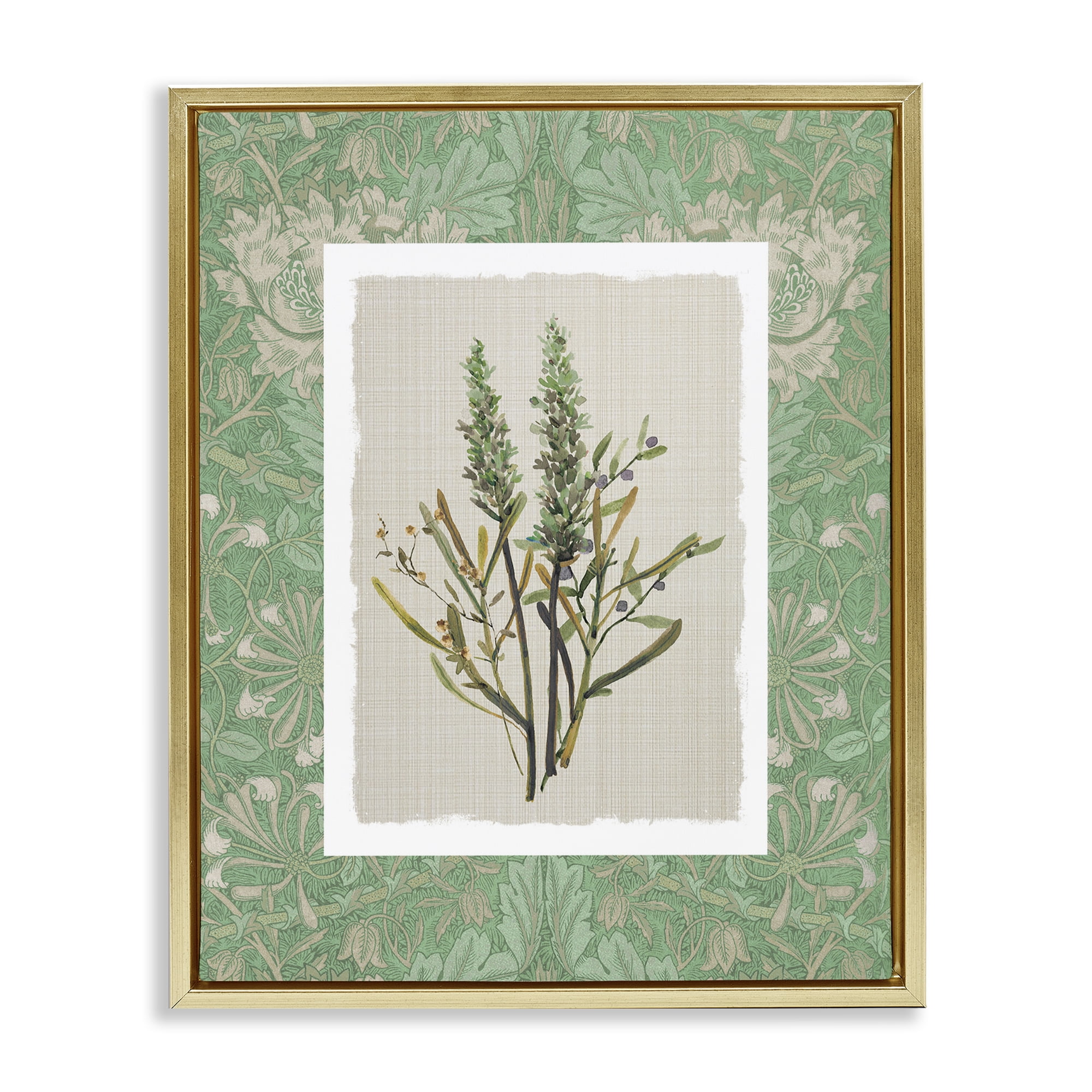 Stupell Industries Antique Foliage in Green Gold Framed Floater Canvas Wall Art, design by Carol Robinson