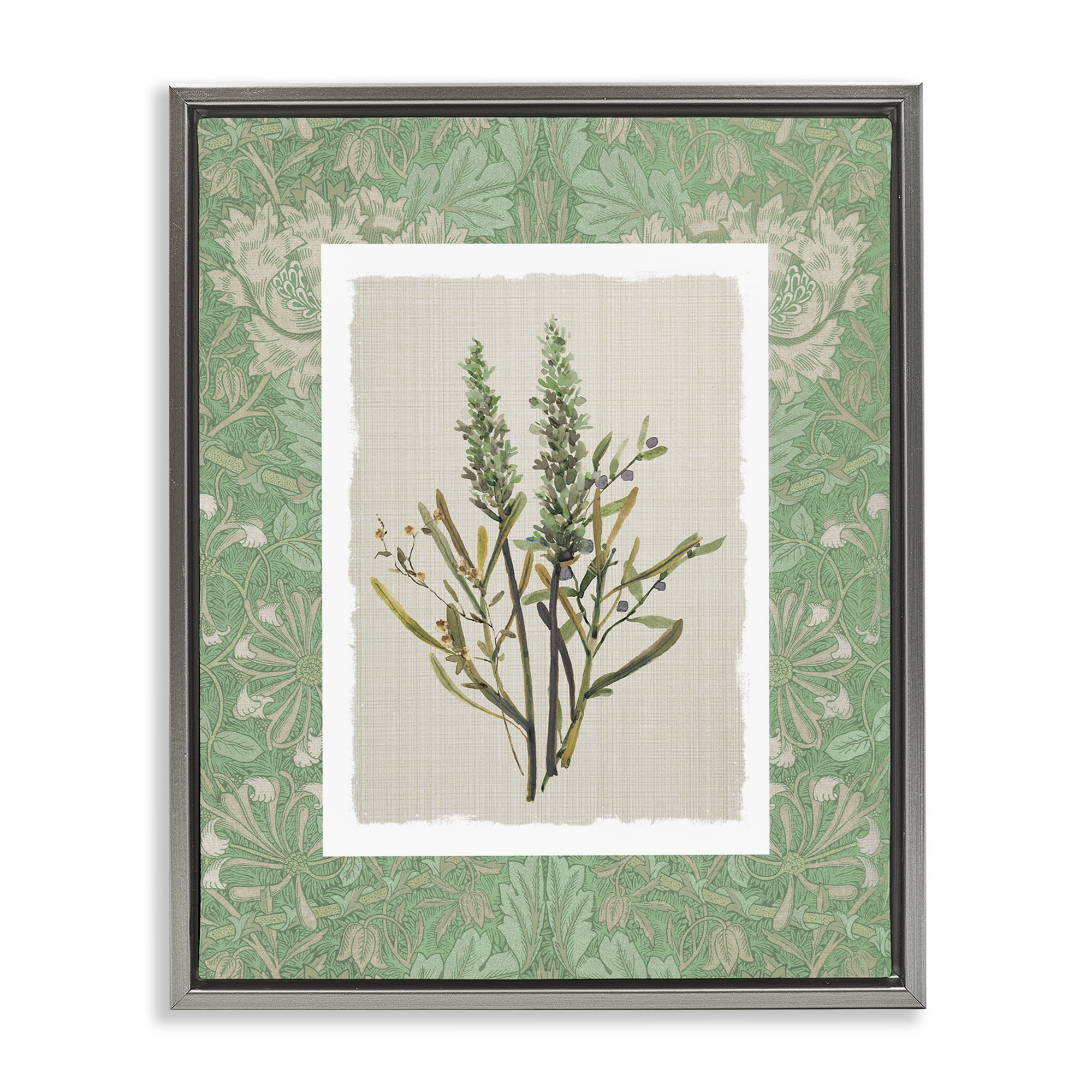 Stupell Industries Antique Foliage in Green Gray Framed Floater Canvas Wall Art, design by Carol Robinson