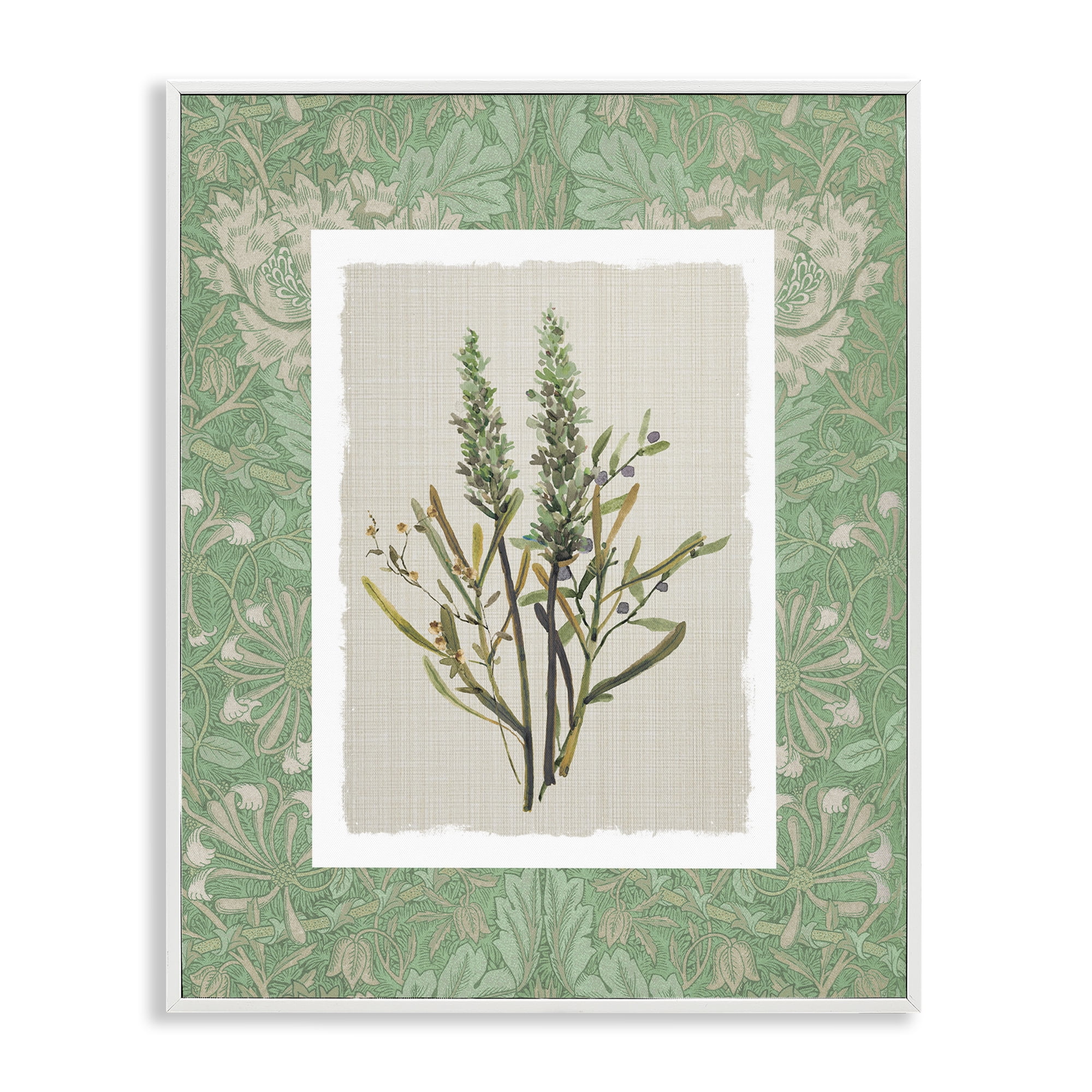Stupell Industries Antique Foliage in Green White Framed Giclee Art, design by Carol Robinson