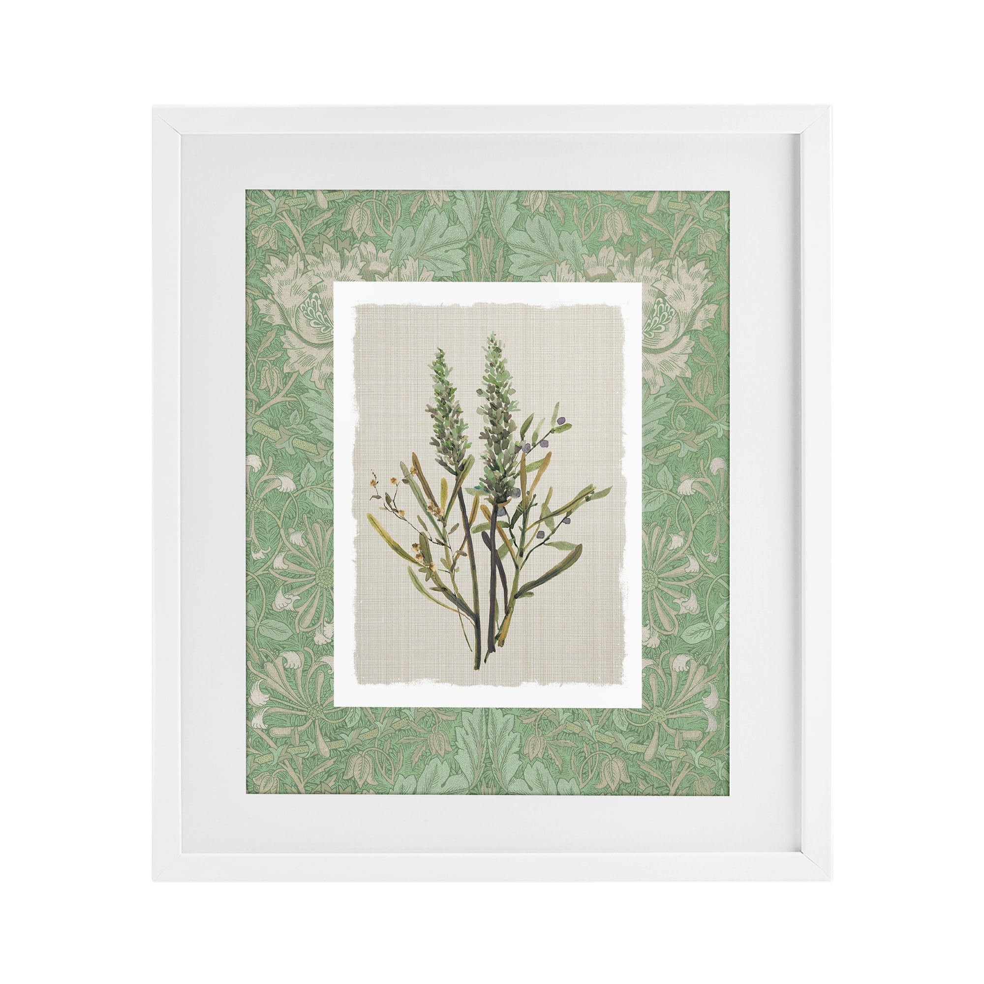 Stupell Industries Antique Foliage in Green White Framed Print Under Glass, design by Carol Robinson