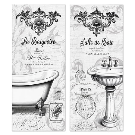 Stupell Industries Antique French Bathroom Motifs 2 Piece Canvas Wall Art Set design by Lettered and Lined, 24 x 10