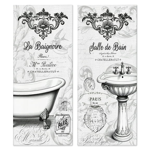 Stupell Industries Antique French Bathroom Motifs 2 Piece Canvas Wall Art Set design by Lettered and Lined, 30 x 13