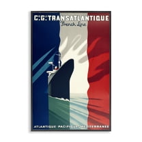 Stupell Industries Antique French Cruise Ship Transportation Painting Black Framed Art Print Wall Art, 12 x 18