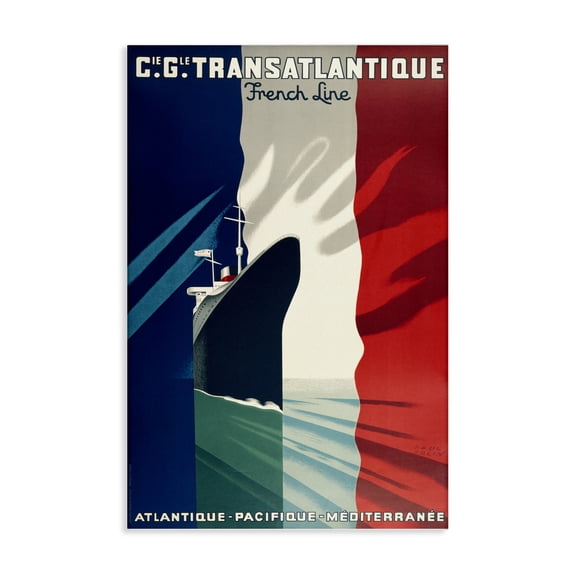 Stupell Industries Antique French Cruise Ship Transportation Painting Wrapped Canvas Canvas Art Print Wall Art, 24 x 36