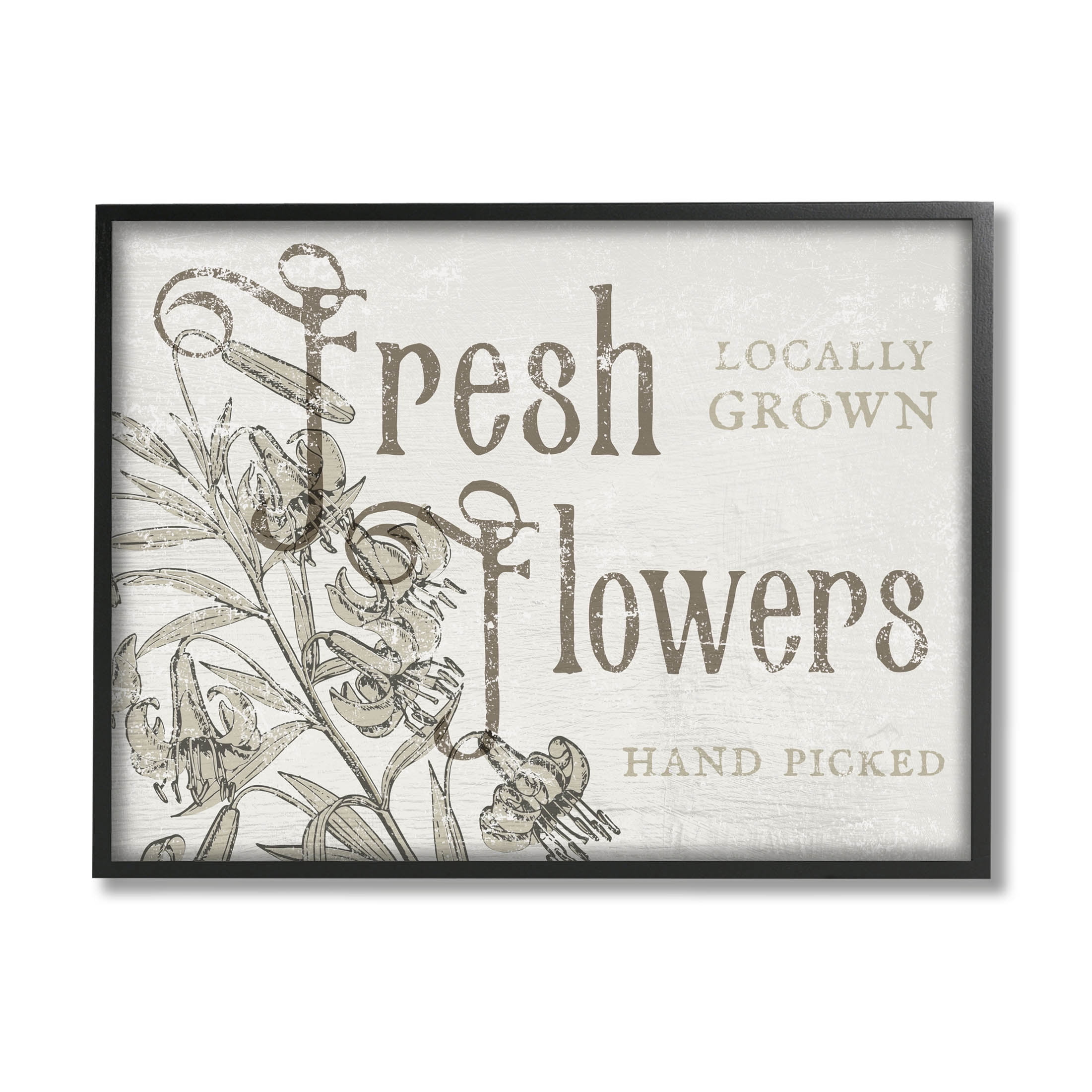 Stupell Industries Antique Fresh Flowers Botanical Signage Graphic Art Black Framed Art Print Wall Art, Design by Daphne Polselli