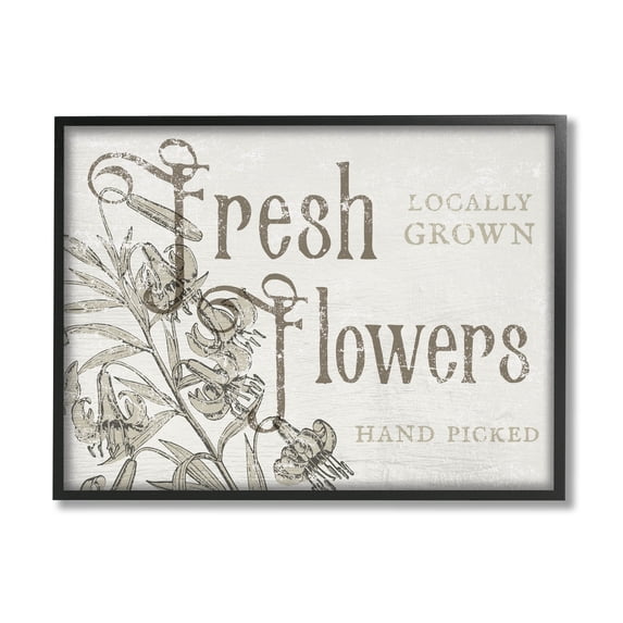 Stupell Industries Antique Fresh Flowers Botanical Signage Graphic Art Black Framed Art Print Wall Art, Design by Daphne Polselli