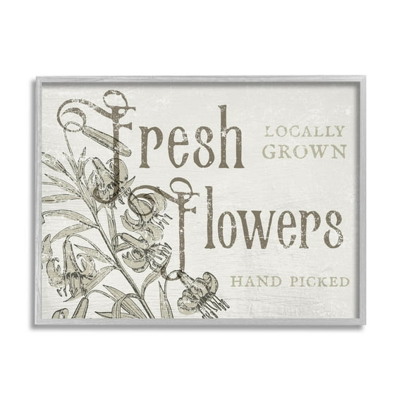 Stupell Industries Antique Fresh Flowers Botanical Signage Graphic Art Gray Framed Art Print Wall Art, Design by Daphne Polselli