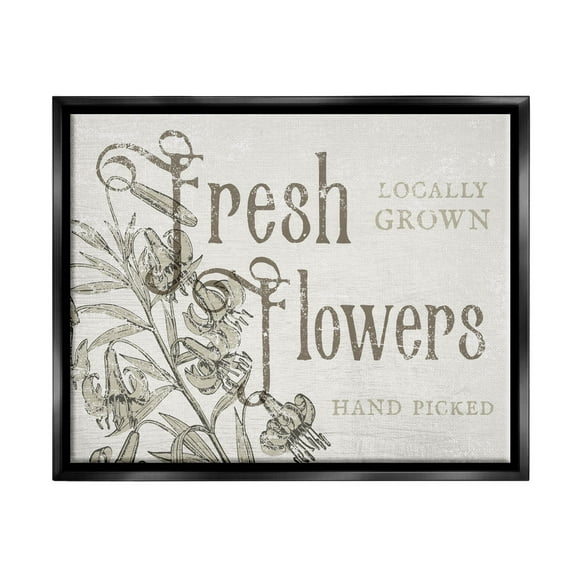 Stupell Industries Antique Fresh Flowers Botanical Signage Graphic Art Jet Black Floating Framed Canvas Print Wall Art, Design by Daphne Polselli