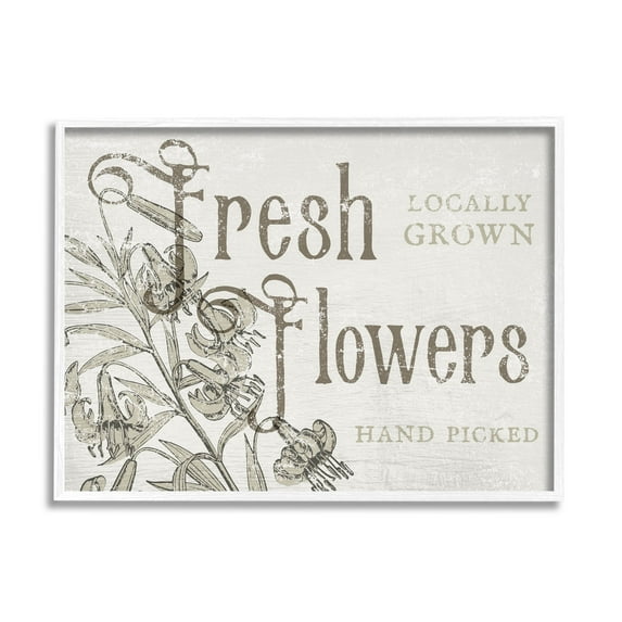 Stupell Industries Antique Fresh Flowers Botanical Signage Graphic Art White Framed Art Print Wall Art, Design by Daphne Polselli