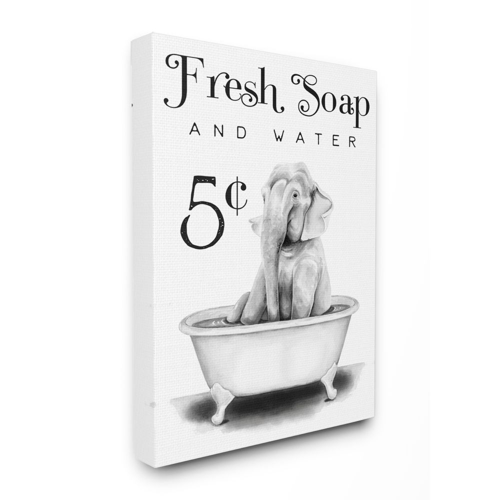 Stupell Industries Antique Fresh Soap and Water Elephant Bath Country Sign Canvas Wall Art Design by Rachel Nieman