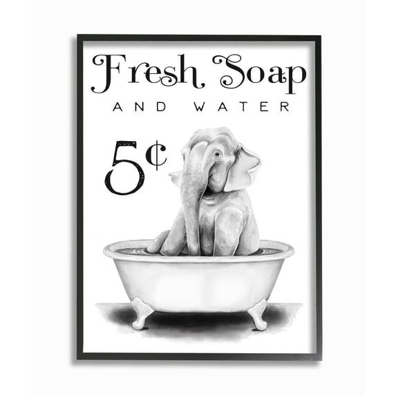 Stupell Industries Antique Fresh Soap and Water Elephant Bath Country Sign Framed Wall Art Design by Rachel Nieman