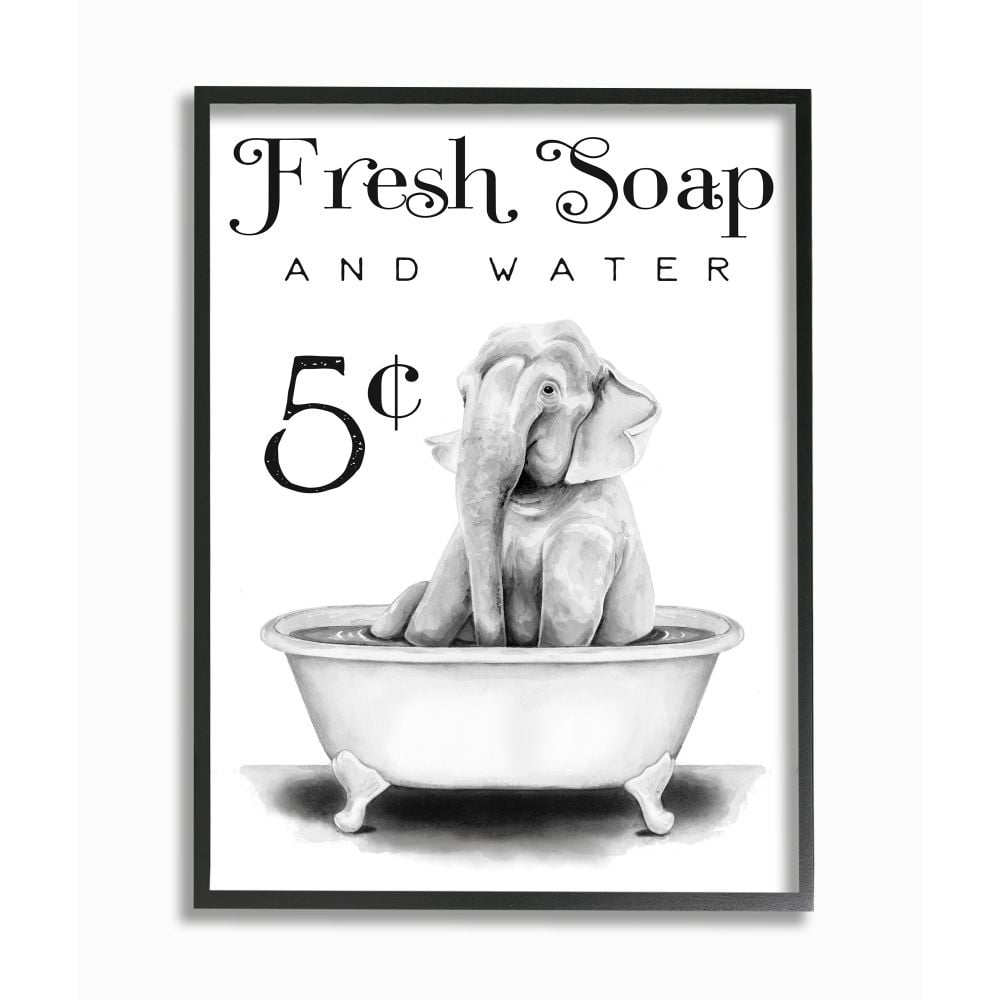 Stupell Industries Antique Fresh Soap and Water Elephant Bath Country Sign Framed Wall Art Design by Rachel Nieman