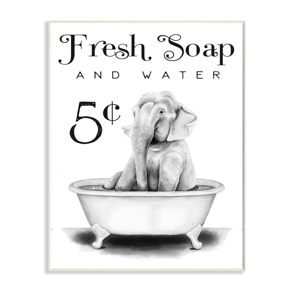 Stupell Industries Antique Fresh Soap and Water Elephant Bath Country Sign Graphic Art Unframed Art Print Wall Art, 10x15, by Rachel Nieman