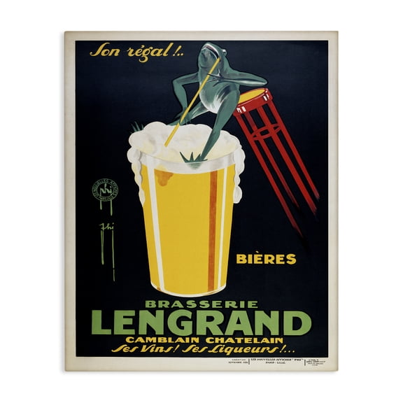 Stupell Industries Antique Frog & Beer Advertisement Advertisements Painting Wrapped Canvas Canvas Art Print Wall Art, 16 x 20