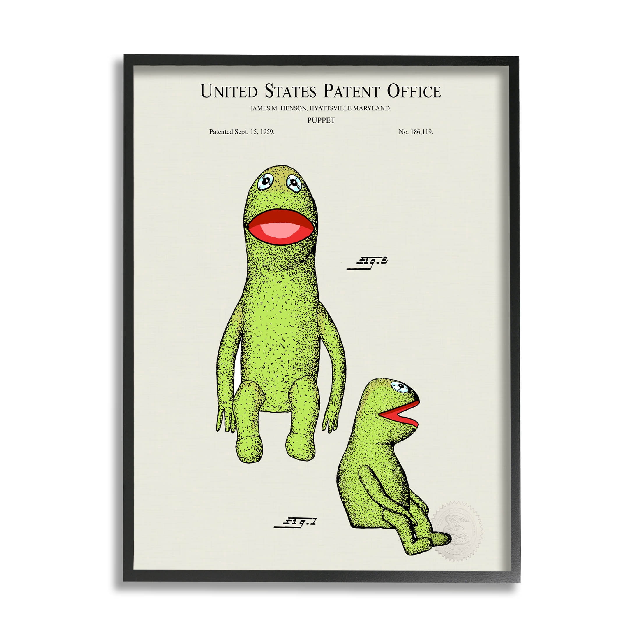 Stupell Industries Antique Frog Character Patent Graphic Art Black Framed Art Print Wall Art, Design by Karl Hronek