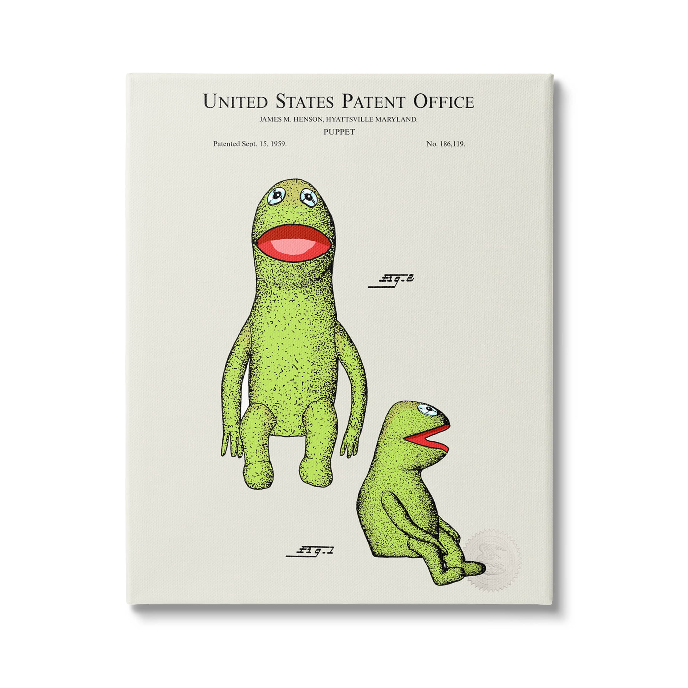 Stupell Industries Antique Frog Character Patent Graphic Art Gallery Wrapped Canvas Print Wall Art, Design by Karl Hronek