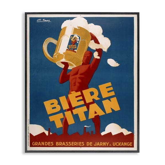 Stupell Industries Antique Holding Beer Advertisement Advertisements Painting Black Framed Art Print Wall Art, 11 x 14