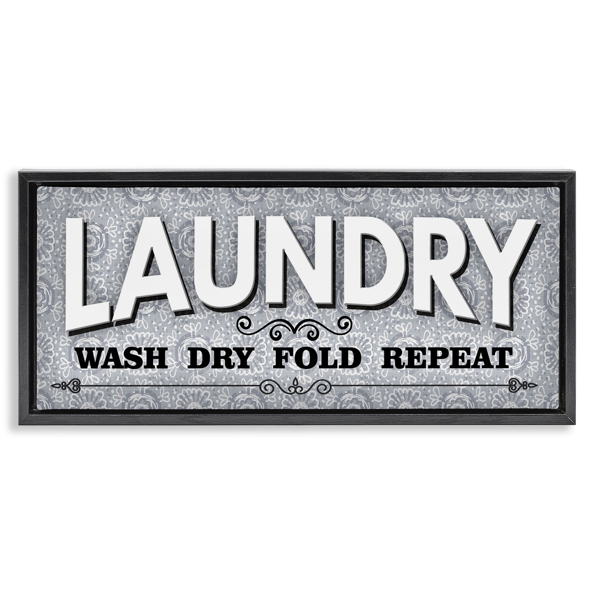 Stupell Industries Antique Laundry Rules Bath & Laundry Painting Black Floater Framed Canvas Art Print Wall Art, 25 x 11