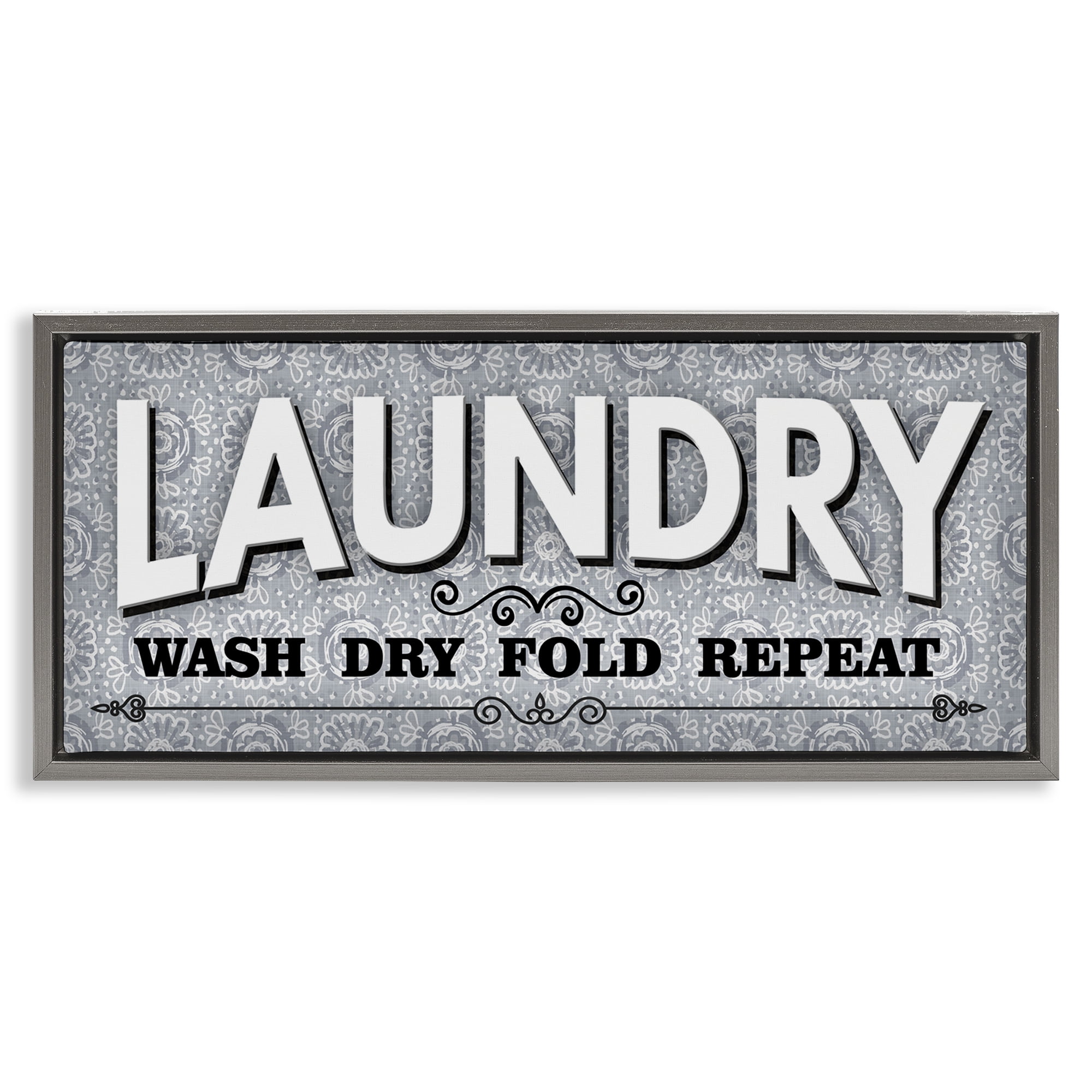 Stupell Industries Antique Laundry Rules Bath & Laundry Painting Gray Floater Framed Canvas Art Print Wall Art, 25 x 11