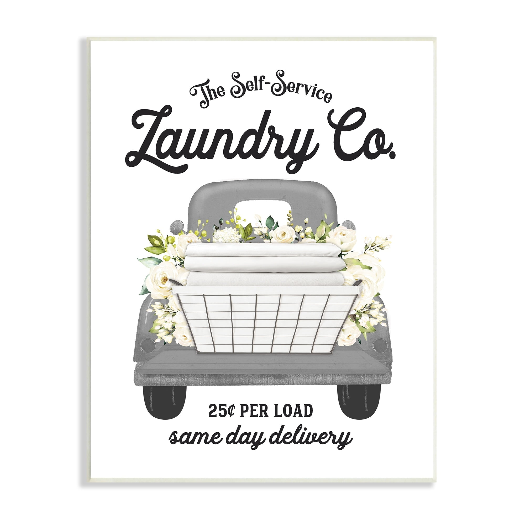 Stupell Industries Antique Laundry Service Truck White Floral Arrangement Graphic Art Unframed Art Print Wall Art, Design by Lettered and Lined