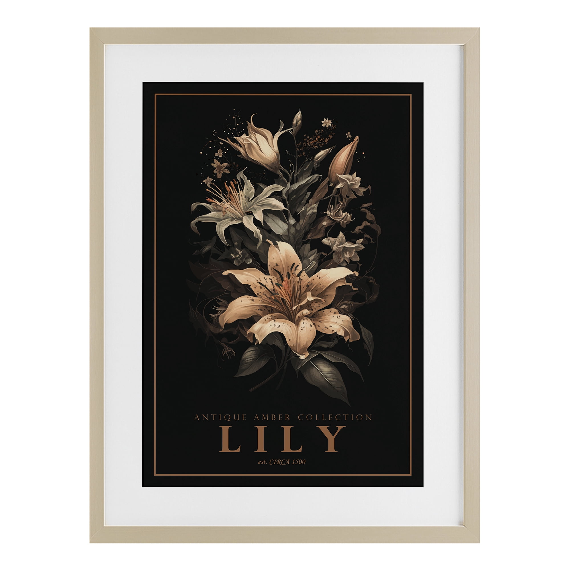 Stupell Industries Antique Lily Light Birch Framed Print Under Glass, design by Chris Giampietro