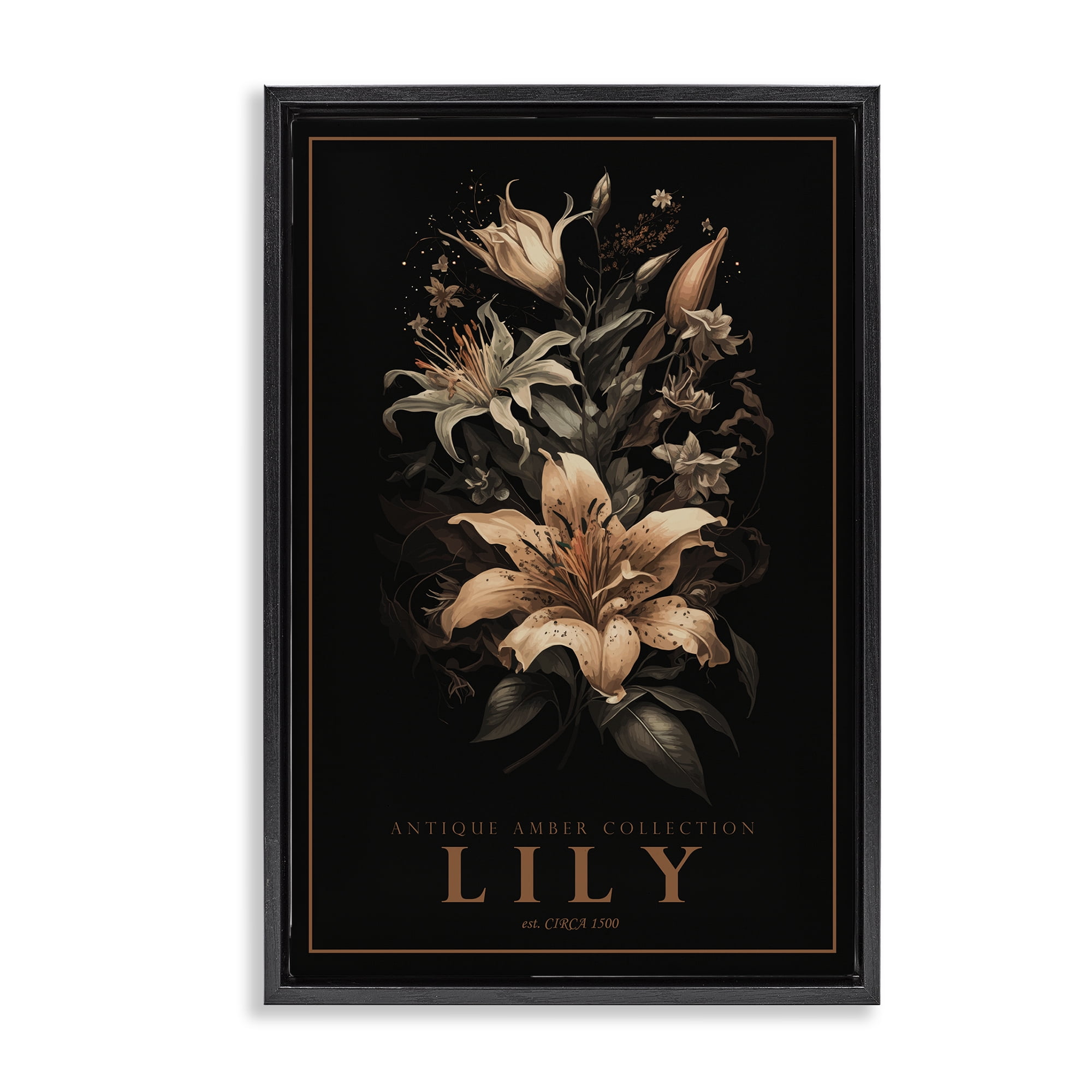 Stupell Industries Antique Lily Light Black Framed Floater Canvas Wall Art, design by Chris Giampietro