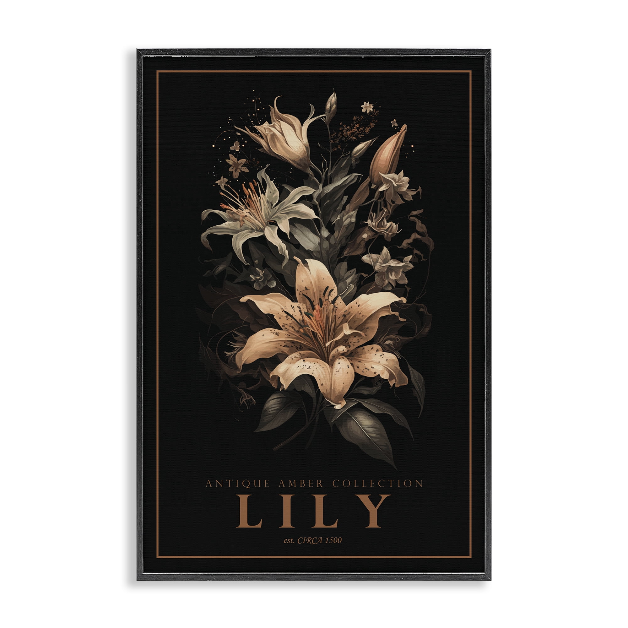 Stupell Industries Antique Lily Light Black Framed Giclee Art, design by Chris Giampietro