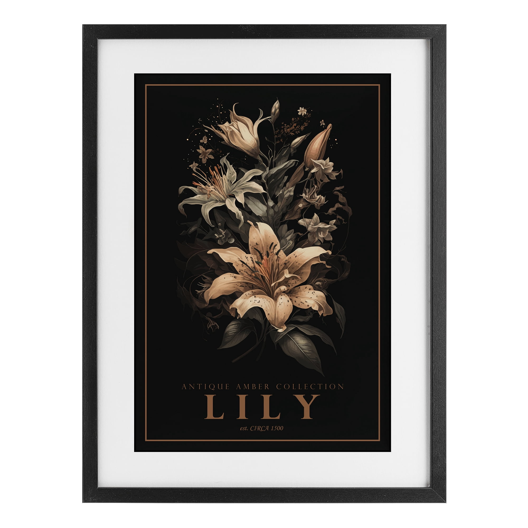 Stupell Industries Antique Lily Light Black Framed Print Under Glass, design by Chris Giampietro
