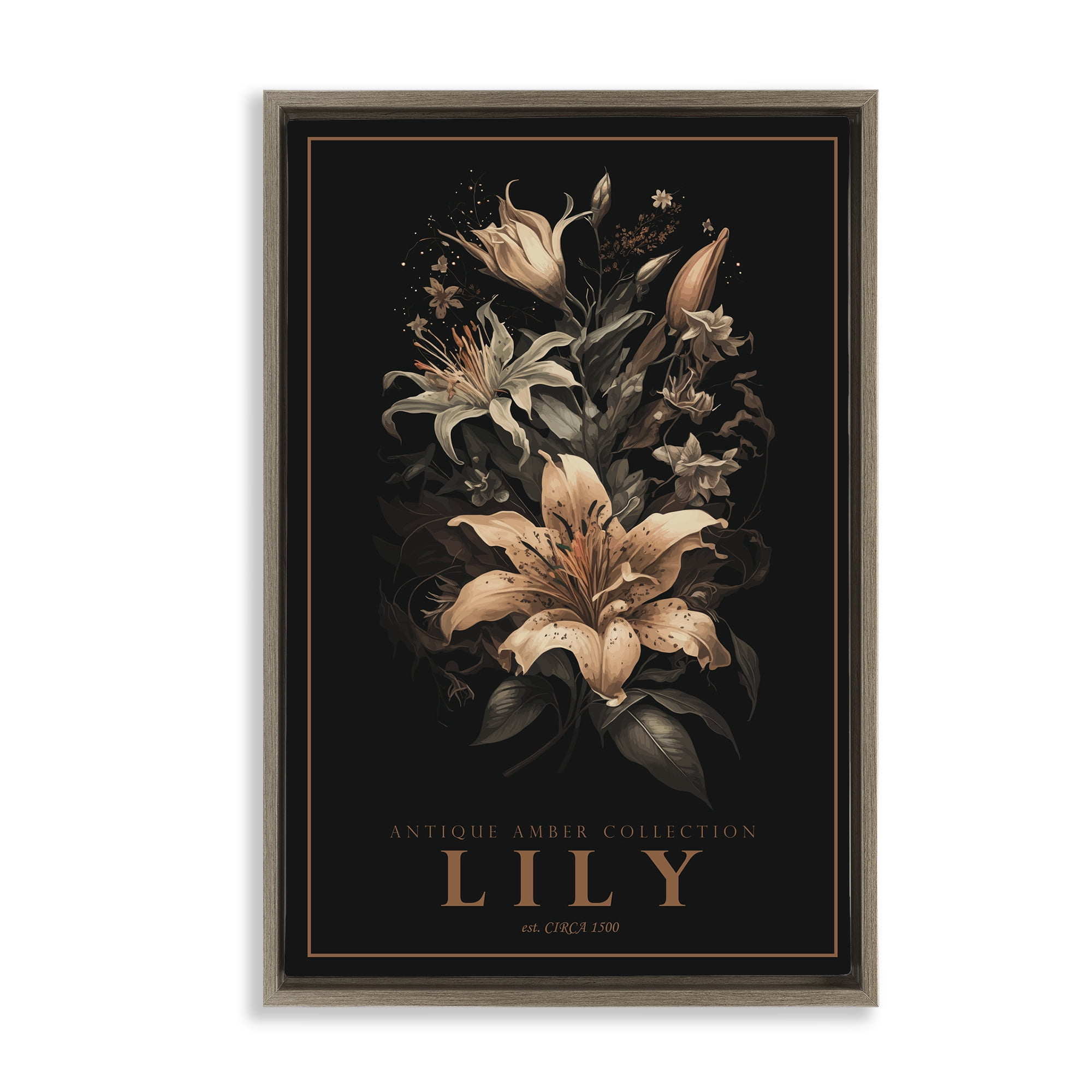 Stupell Industries Antique Lily Light Brown Framed Floater Canvas Wall Art, design by Chris Giampietro