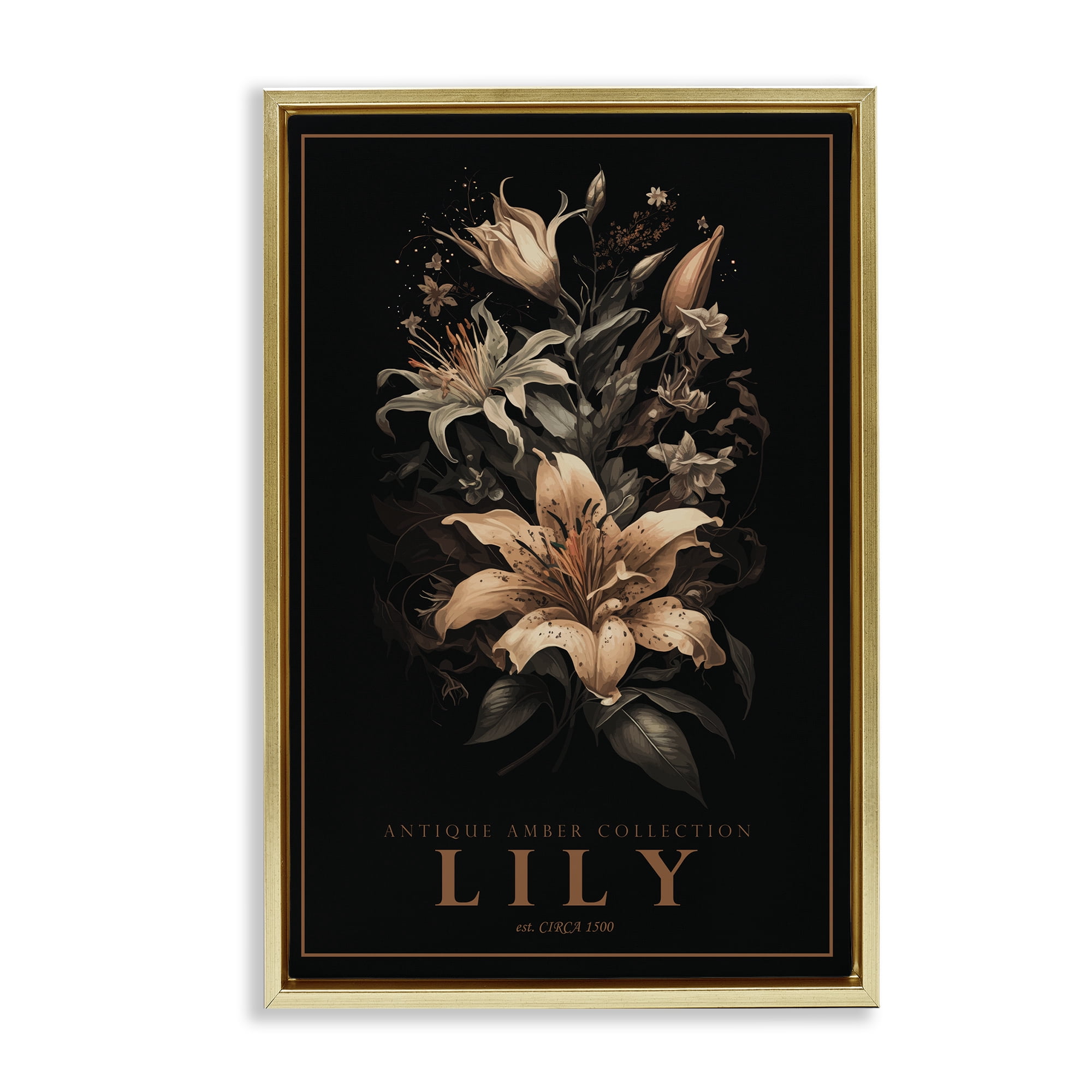 Stupell Industries Antique Lily Light Gold Framed Floater Canvas Wall Art, design by Chris Giampietro