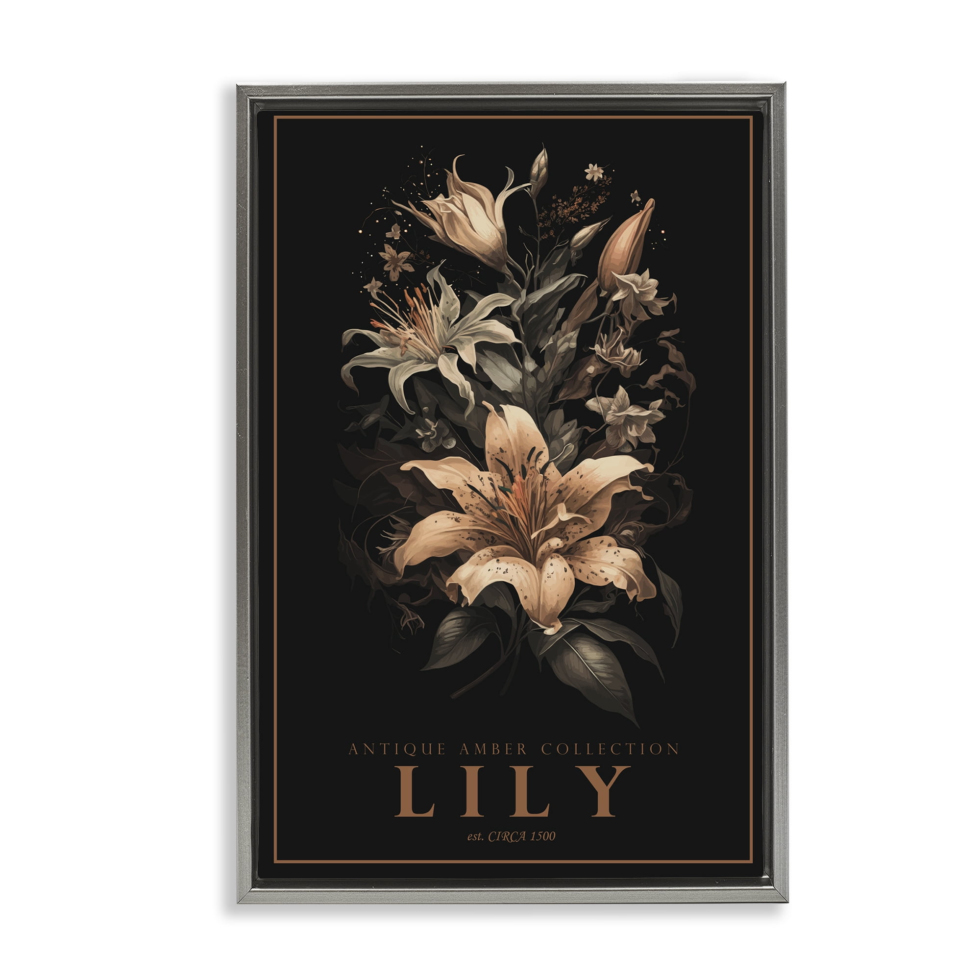 Stupell Industries Antique Lily Light Gray Framed Floater Canvas Wall Art, design by Chris Giampietro