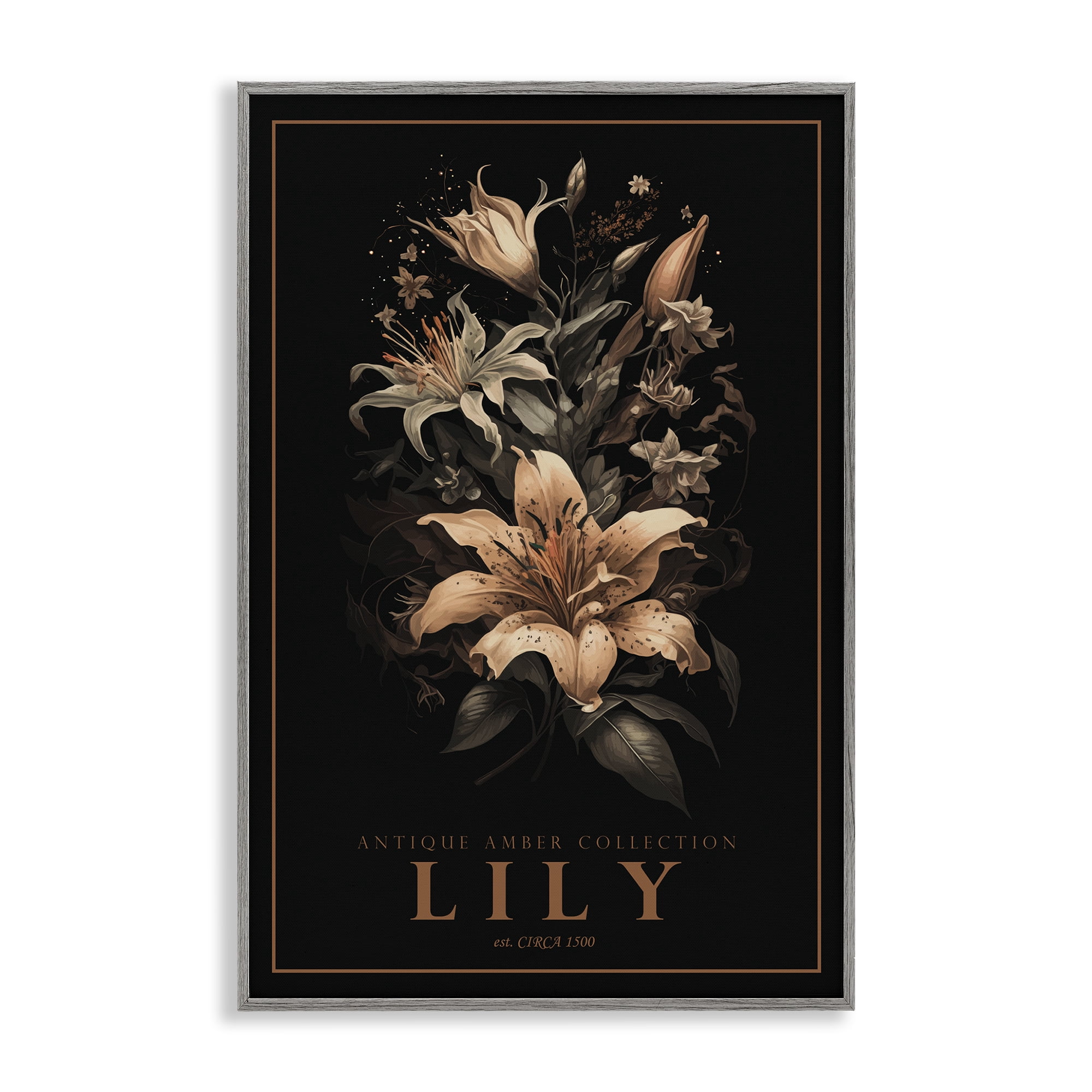 Stupell Industries Antique Lily Light Gray Framed Giclee Art, design by Chris Giampietro